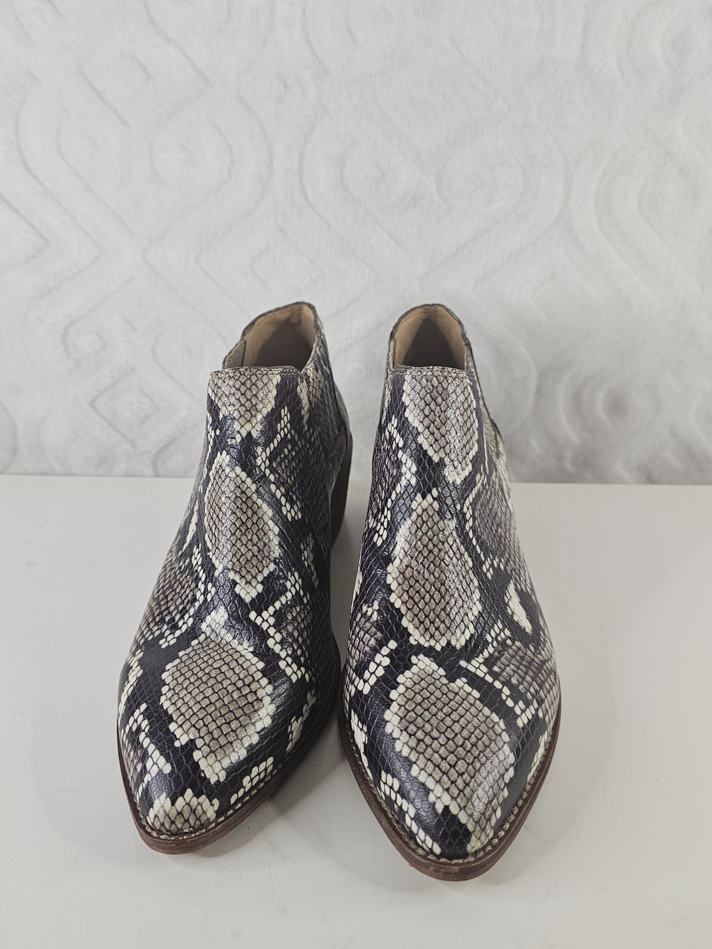 Madewell Snake-Print Ankle Booties in Black and Cream
